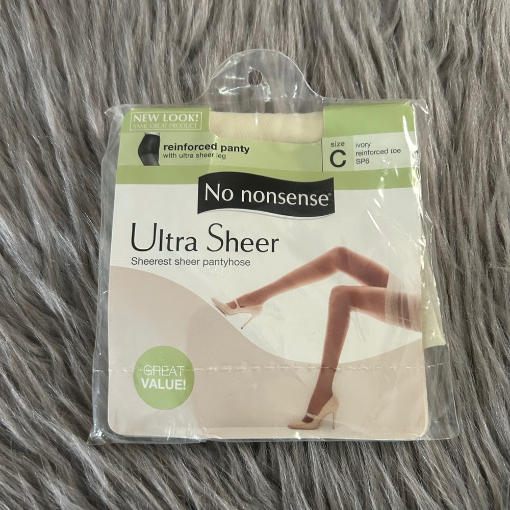 No Nonsense Ultra Sheer Sheerest Pantyhose Womens Size C Ivory Reinforced Toe